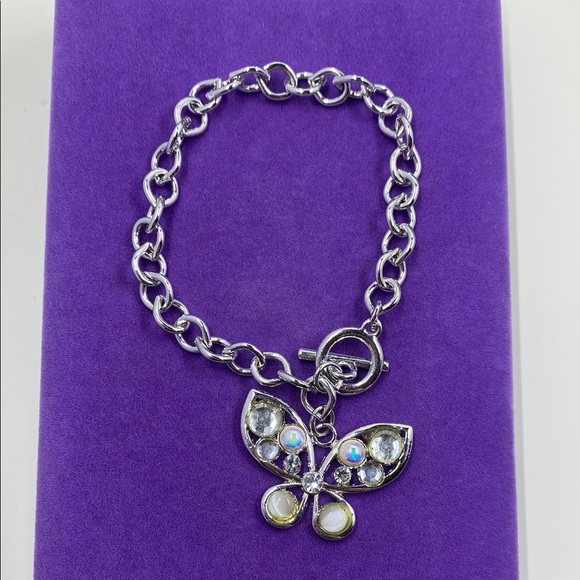 💛 Silver Tone Butterfly Crystal Charm Bracelet - Picture 1 of 4